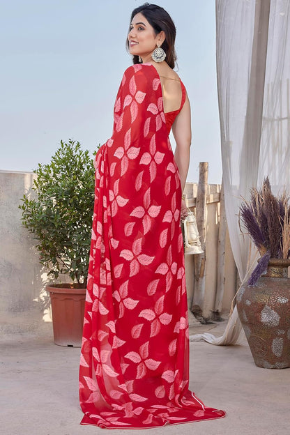 FASHION  Floral Printed Saree with Blouse Piece