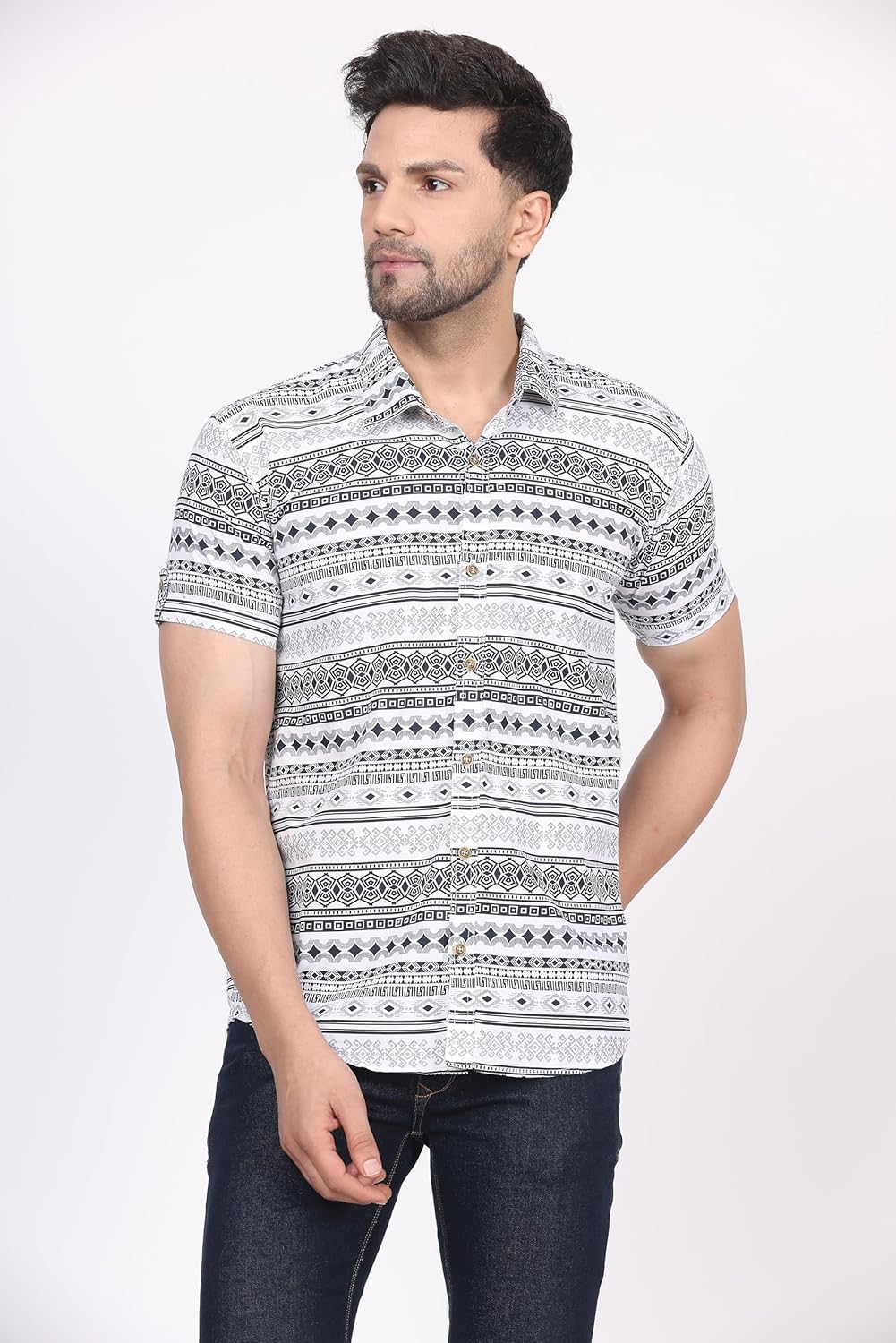 CVC Men's Regular Fit Half Sleeve Printed Shirt