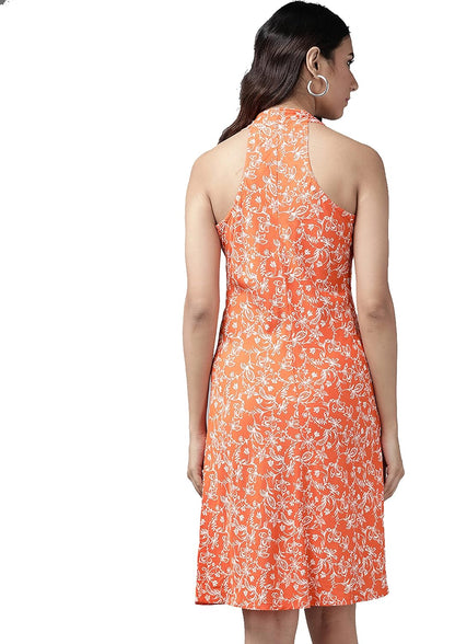 Women's Cotton Floral Printed A-Line Knee-Length Dress for Women