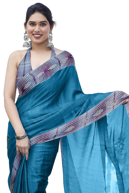 Women's Chiffon Printed Saree with BlousePiece
