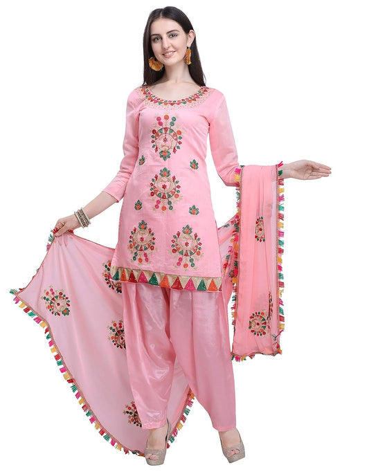 EthnicJunction Women's Chanderi Cotton Embroidered