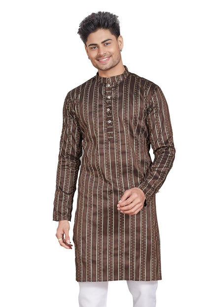 Men's Self Woven Jequard Art Silk Slim Fit Only Kurta