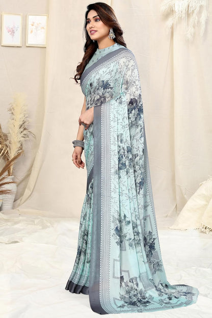 Chiffon Printed Women Saree with Blouse Piece