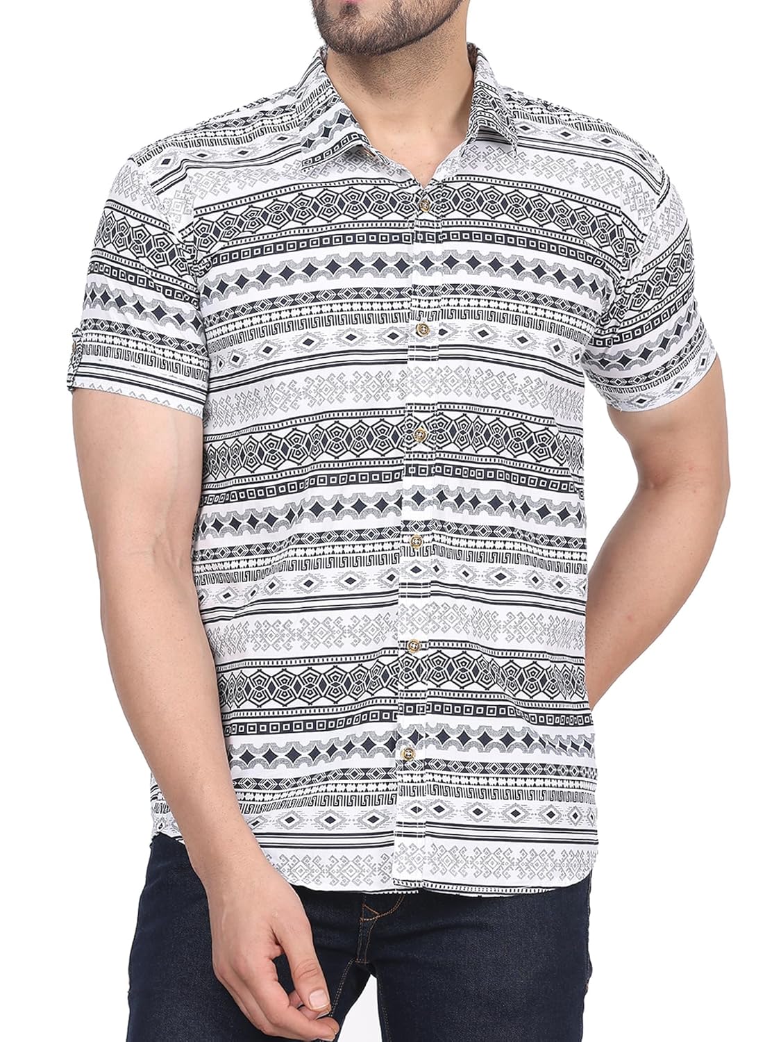 CVC Men's Regular Fit Half Sleeve Printed Shirt