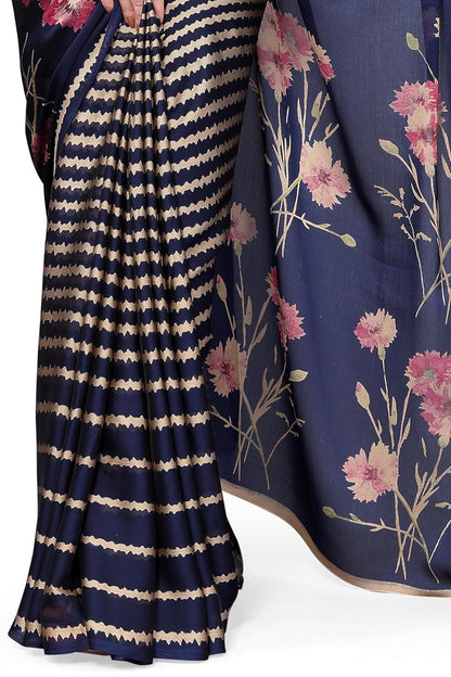FASHION Women's  Floral Printed Saree with Blouse Piece