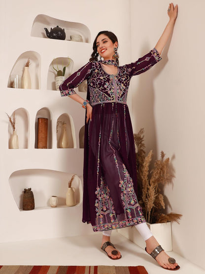 EthnicJunction Women's Georgette Embroidered