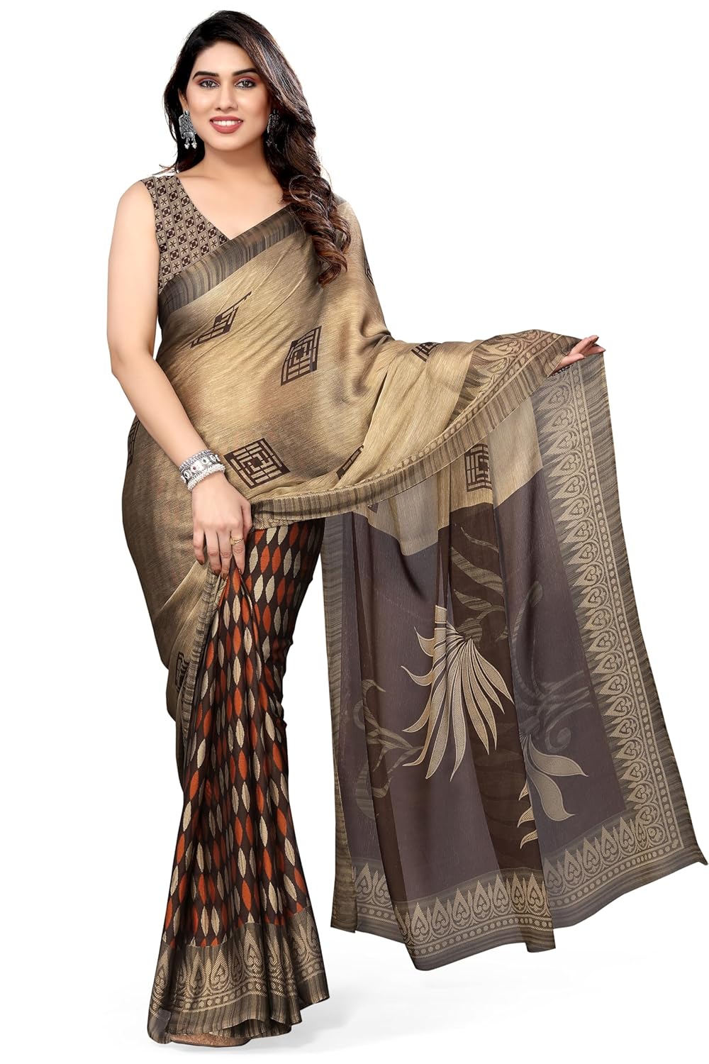 FASHION Women's  Floral Printed Saree with Blouse Piece