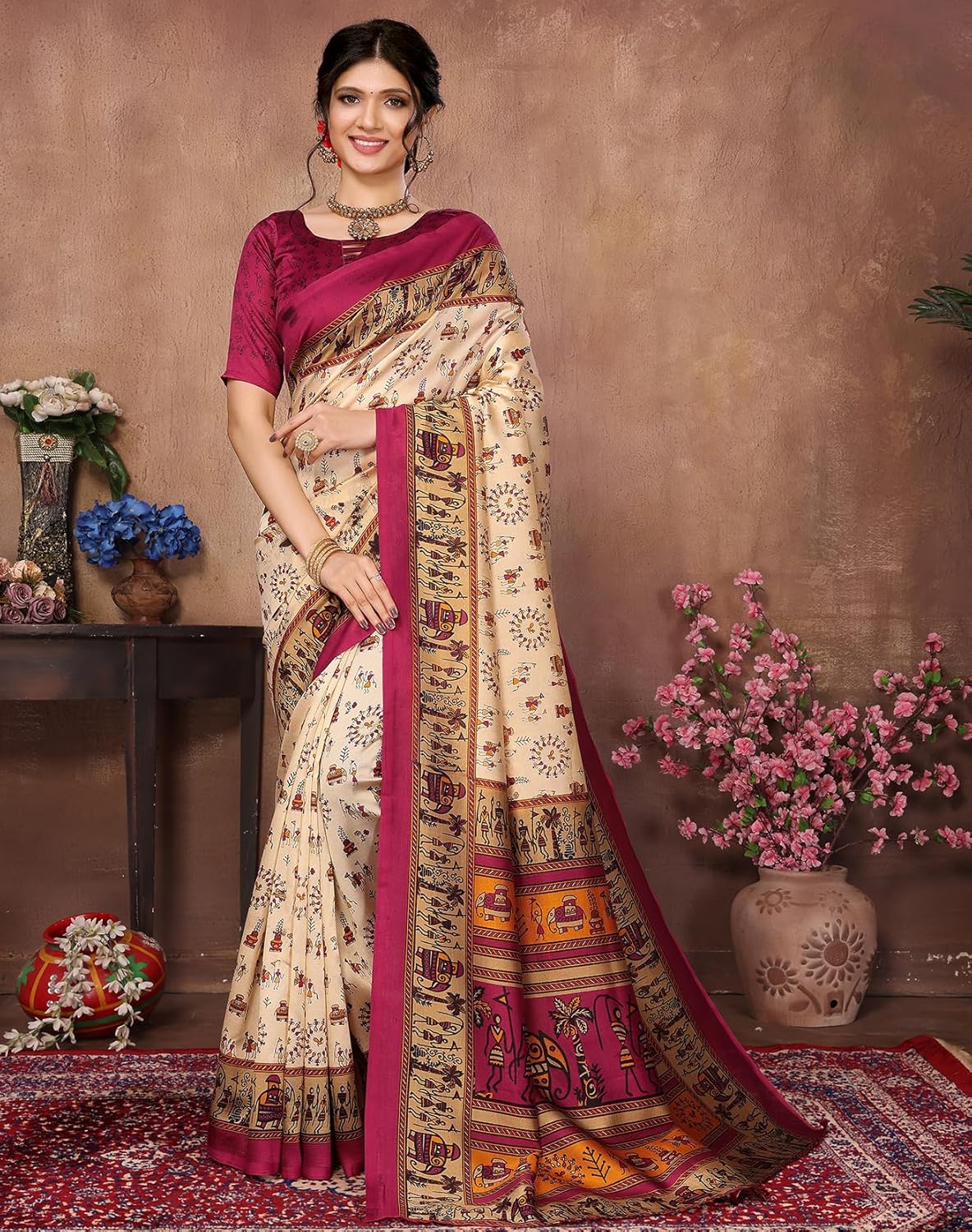 Printed Saree with Matching Unstitched Blouse