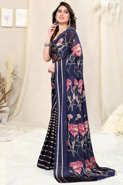 FASHION Women's  Floral Printed Saree with Blouse Piece
