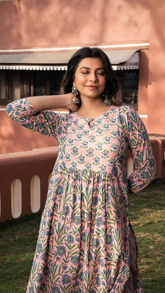 FABNEX Cotton Blend Women Kurta Set