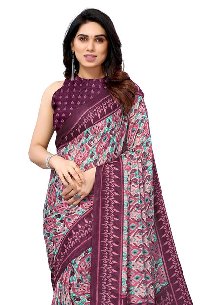 Chiffon Printed Women Saree with Blouse Piece