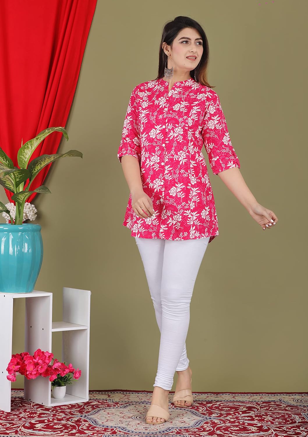 Gudwear Stylish Printed Button Down Style Shirt Top for Women