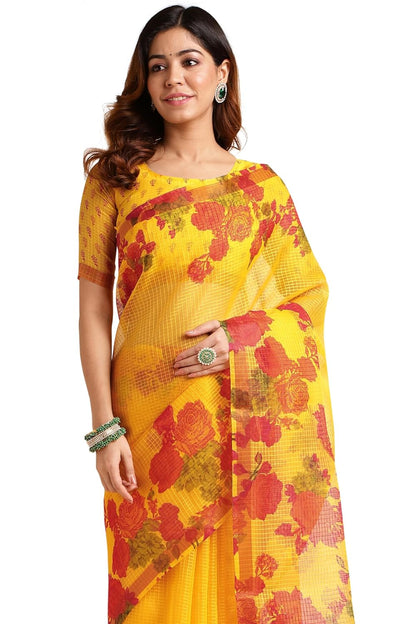 Women's Kota Floral Printed Saree with Blouse Piece