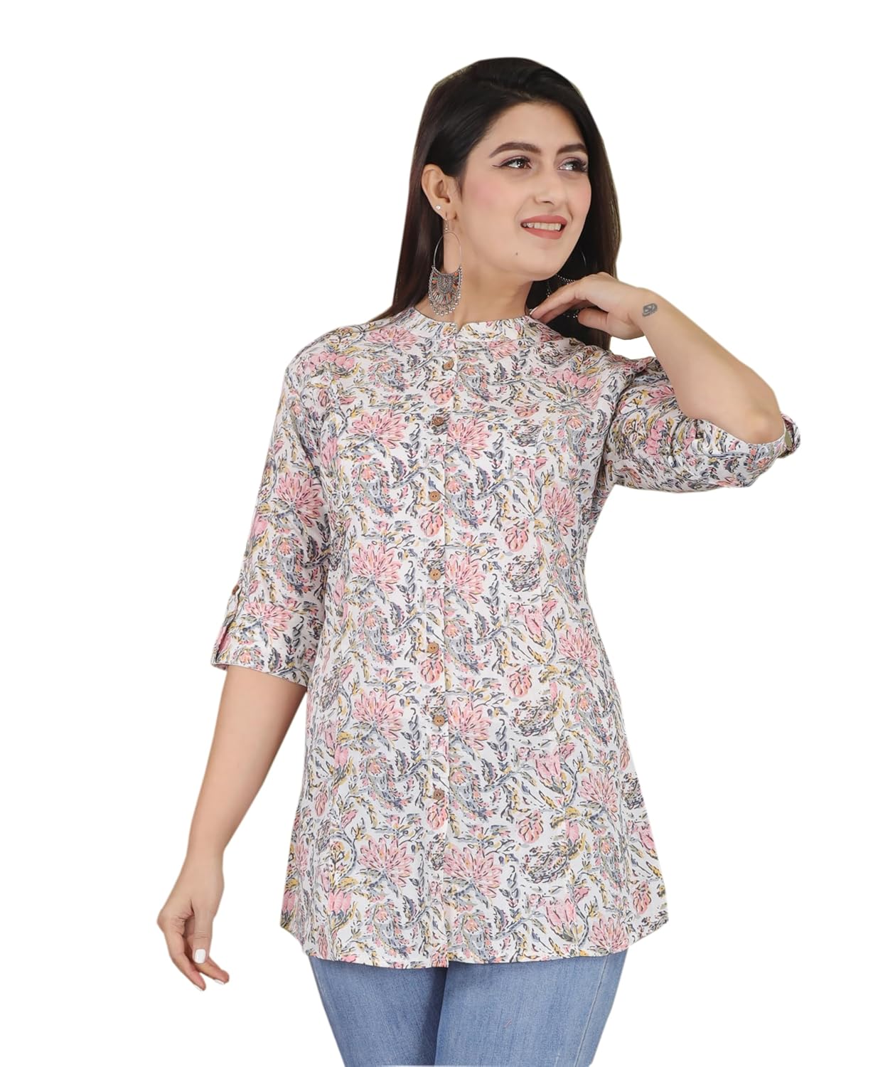 Gudwear Stylish Printed Button Down Style Shirt Top for Women