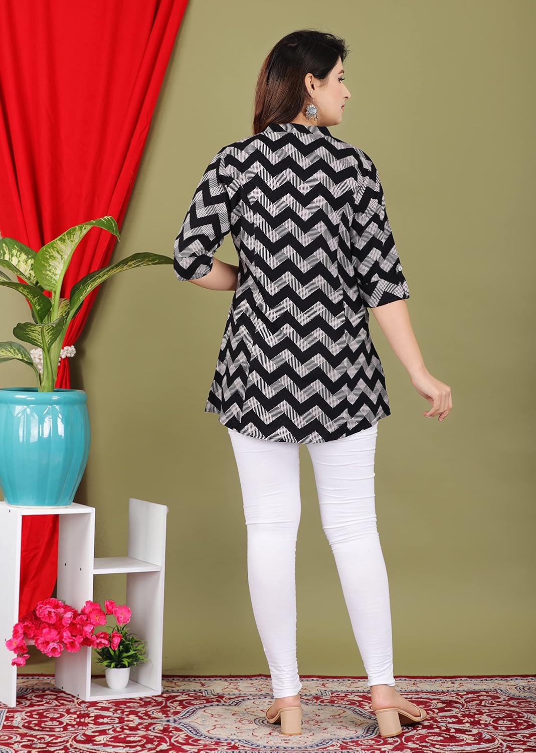 Gudwear Stylish Printed Button Down Style Shirt Top for Women