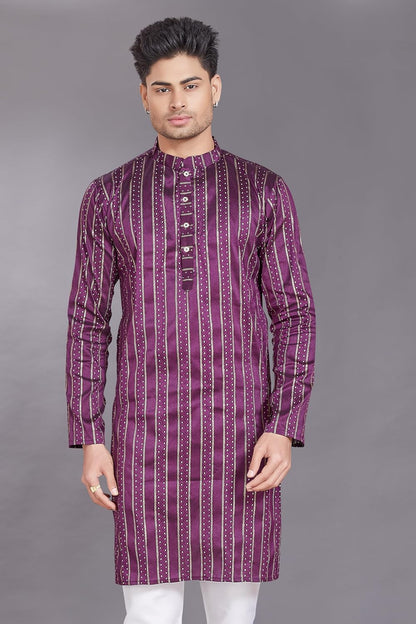 Men's Self Woven Jequard Art Silk Slim Fit Only Kurta