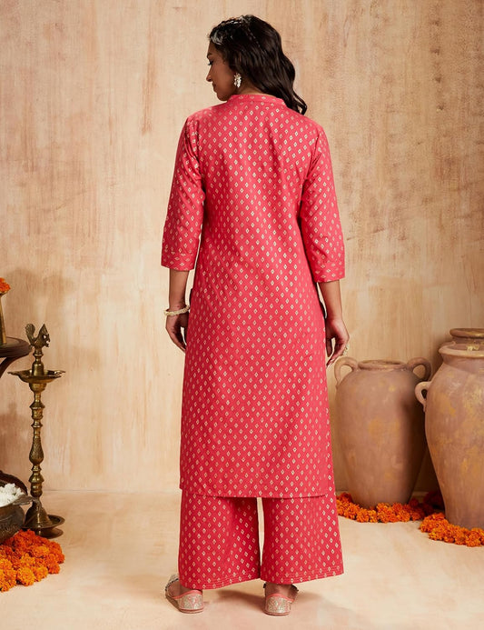 Myx Women's Solid Straight Printed Kurta and Pant