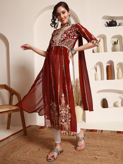 EthnicJunction Women's Georgette Embroidered