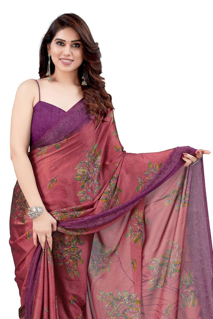 Women's Stylish Chiffon  Print Saree with Blouse Piece