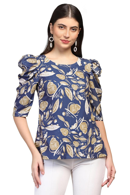 Fashion Dream Woman's Cotton Blend Abstract Printed Regular Fit Top - Casual Stylish Top for Women