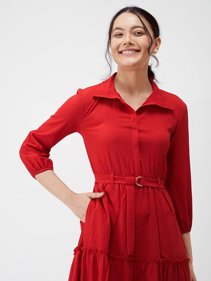 AASK Women Peplum Gathared Stylish Dress with Belt