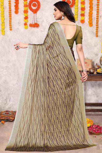 Women's Chiffon Block Printed Saree with Blouse Piece