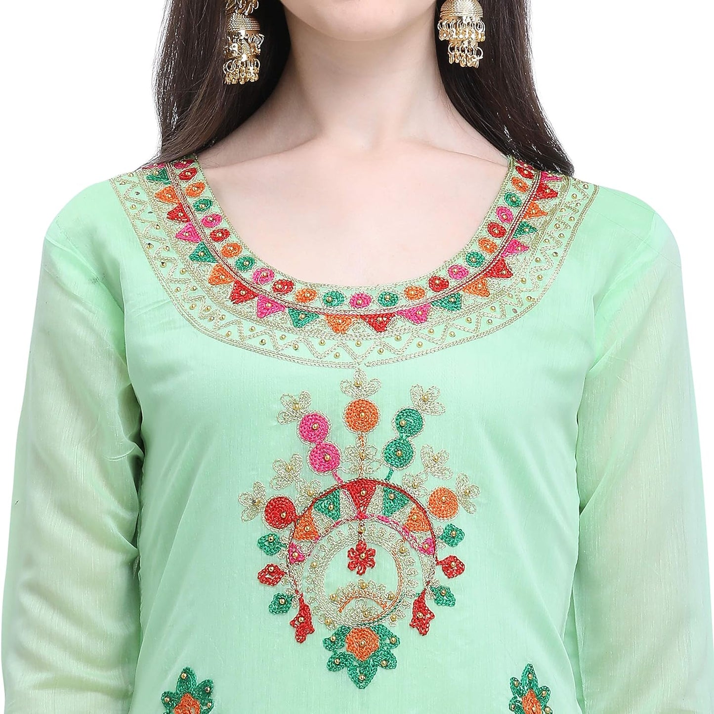 EthnicJunction Women's Chanderi Cotton Embroidered