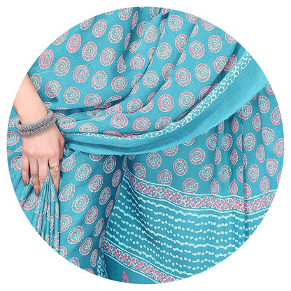 Women's Chiffon Block Printed Saree with Blouse Piece