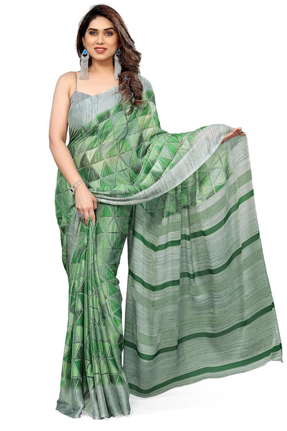 Women's Chiffon Printed Saree with BlousePiece