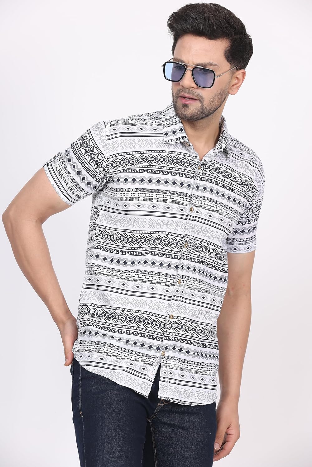 CVC Men's Regular Fit Half Sleeve Printed Shirt