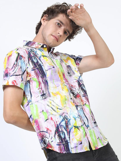 KETCH Men Cotton Slim Fit Printed Half Sleeve Shirt