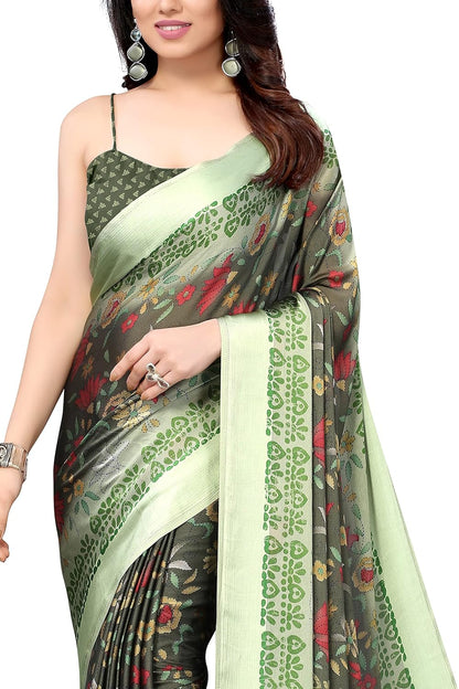Women's Stylish Chiffon  Print Saree with Blouse Piece