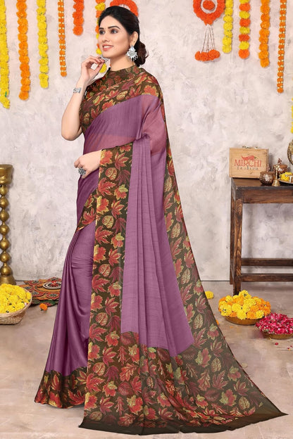 Chiffon Printed Women Saree with Blouse Piece