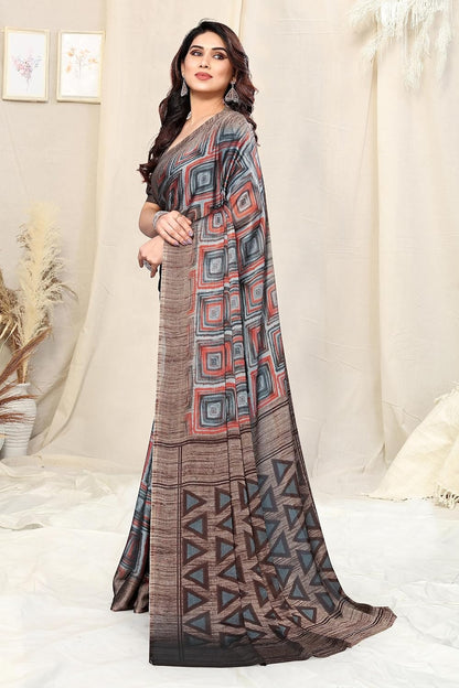 Women's Chiffon Printed Saree with BlousePiece