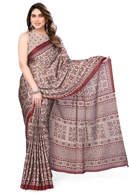 Chiffon Printed Women Saree with Blouse Piece