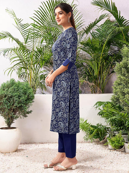 Women's Crepe Printed Kurta with Pant and Dupatta Set
