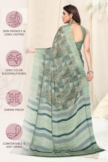 Women's Chiffon Printed Saree with BlousePiece