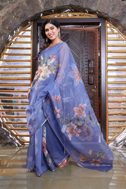 Printed Women's Organza Saree Design with Blouse Piece