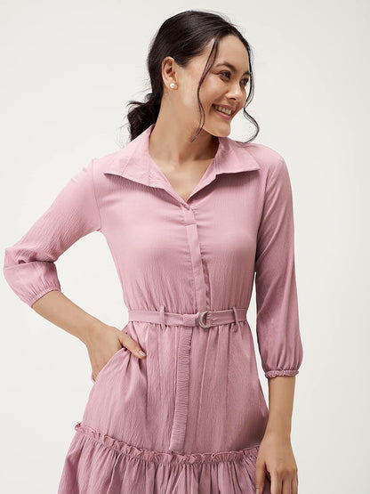 AASK Women Peplum Gathared Stylish Dress with Belt