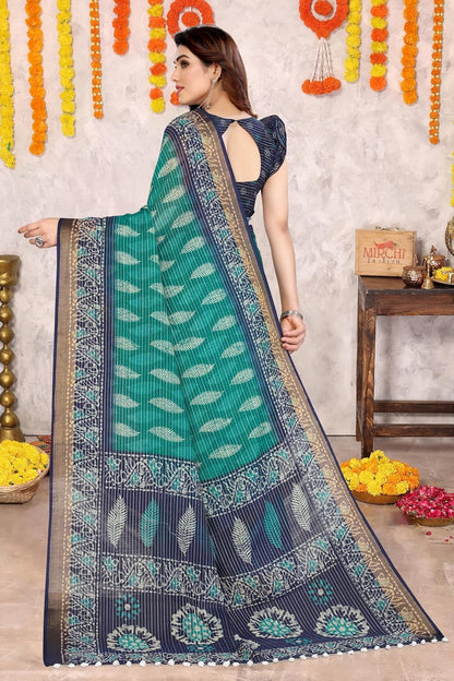 Women's Fancy Cotton  Printed Saree with Blouse Piece