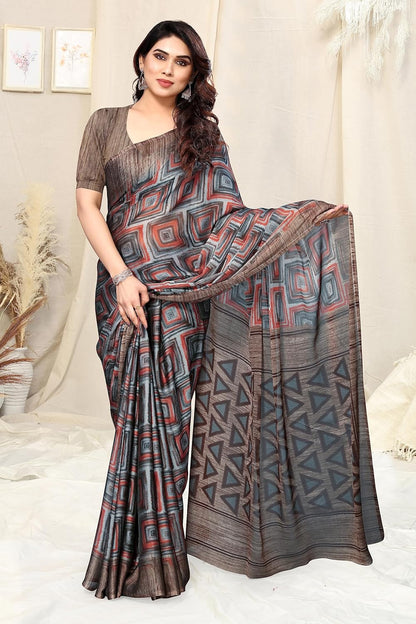 Women's Chiffon Printed Saree with BlousePiece