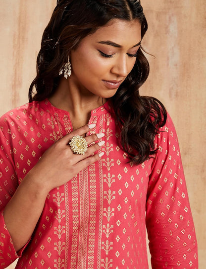Myx Women's Solid Straight Printed Kurta and Pant