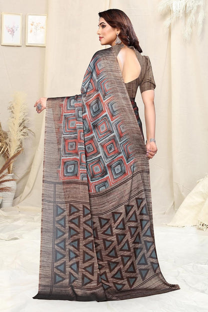 Women's Chiffon Printed Saree with BlousePiece