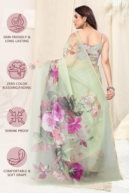 Printed Women's Organza Saree Design with Blouse Piece