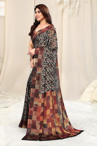 Women's Stylish Chiffon  Print Saree with Blouse Piece
