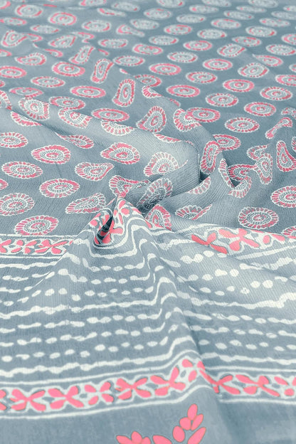 Women's Chiffon Block Printed Saree with Blouse Piece