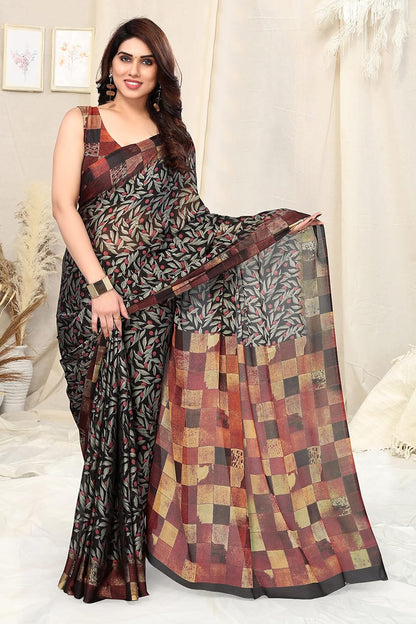 Women's Stylish Chiffon  Print Saree with Blouse Piece