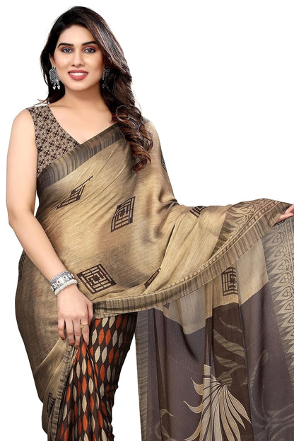 FASHION Women's  Floral Printed Saree with Blouse Piece