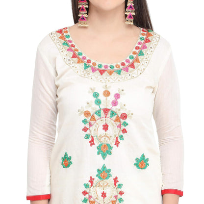 EthnicJunction Women's Chanderi Cotton Embroidered