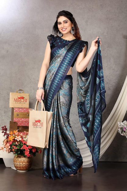 Women's Stylish Chiffon  Print Saree with Blouse Piece